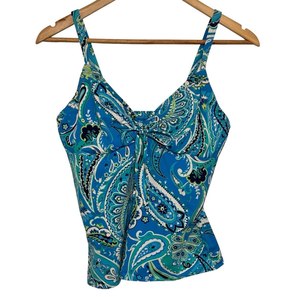 Lands End Blue Green Paisley Size 8D Adjustable Strap Underwire Tankini Top